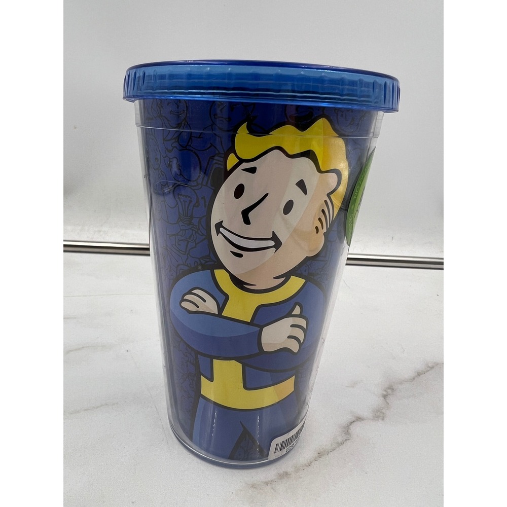 Fallout Vault Boy Vault-Tec Blue Plastic Cold Cup Tumbler with Lid BPA Free